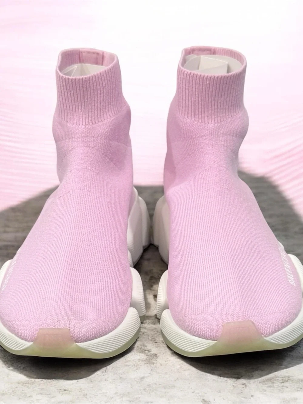 Balenciaga Pink Sock-Style Runner Sneakers with White Accents